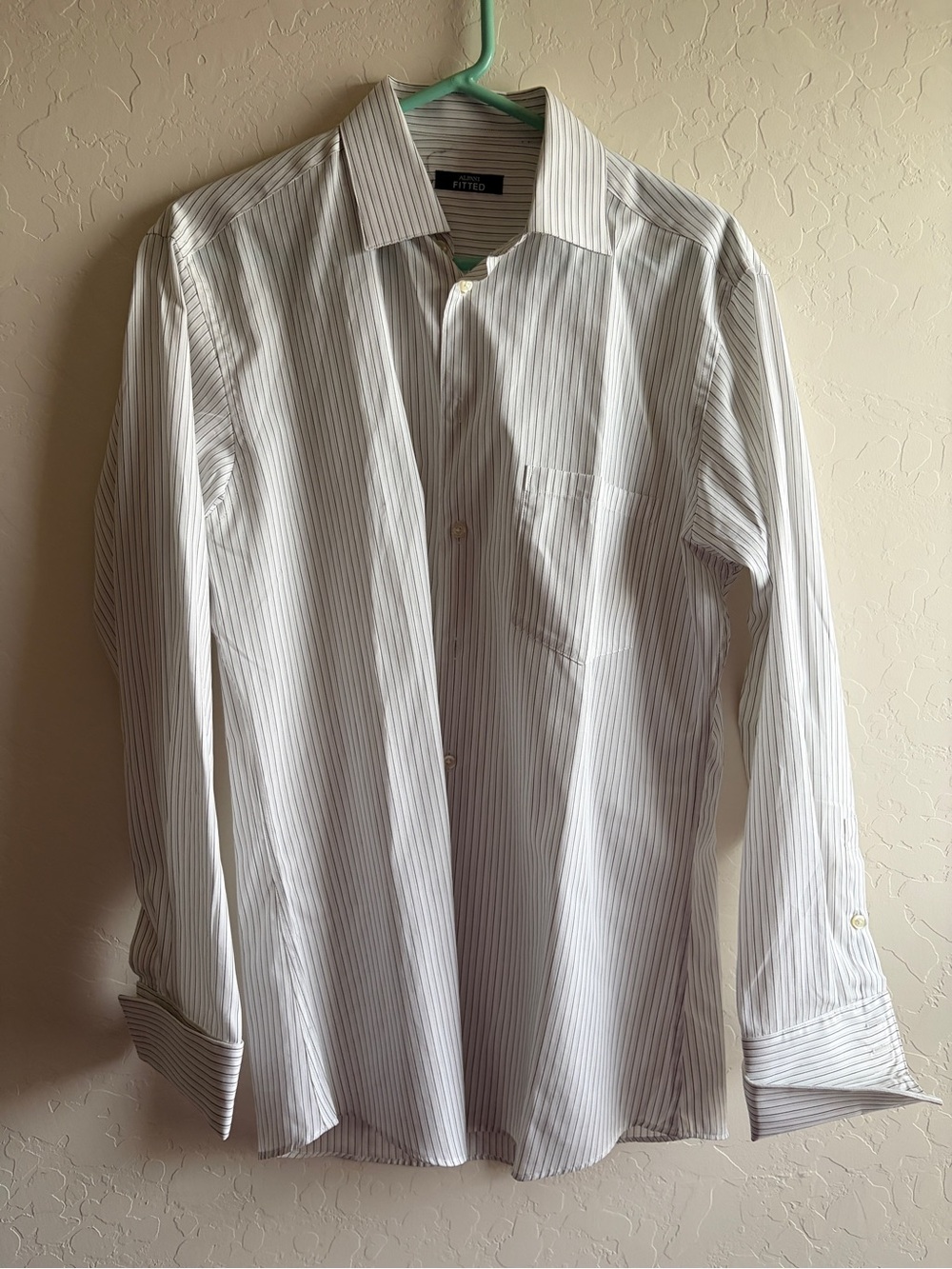 Alfani Men’s White Dress Shirt with Thin Gray Stripes